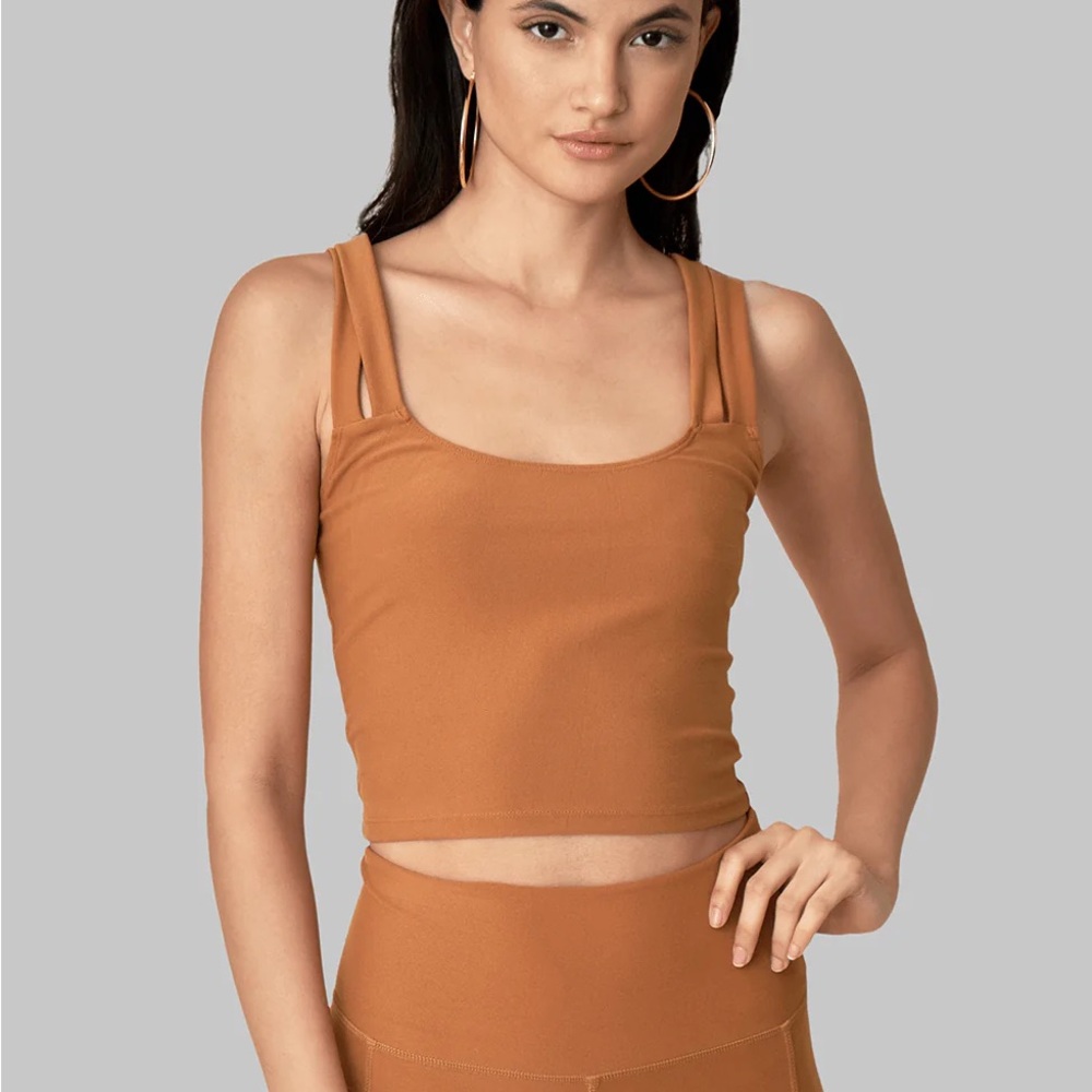 Wolven Tumeric Double Cross Workout Top